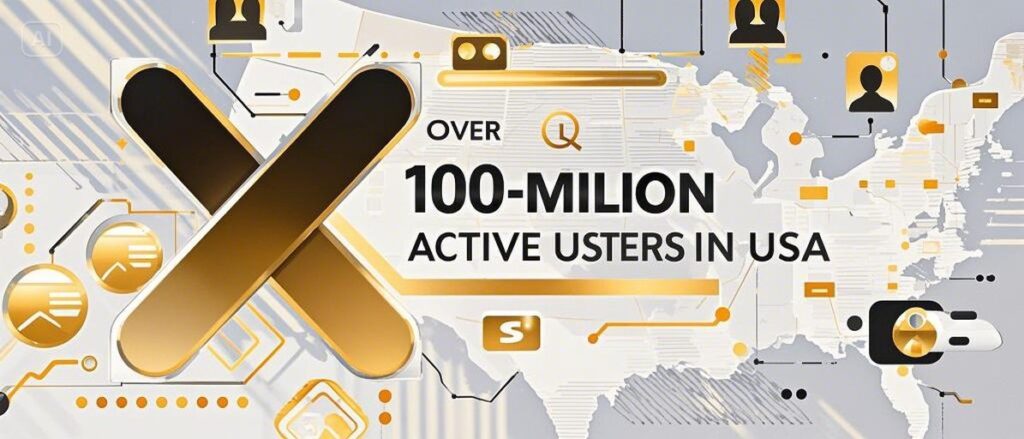 Create a bold and dynamic feature image showcasing X surpassing 100 million active users in the